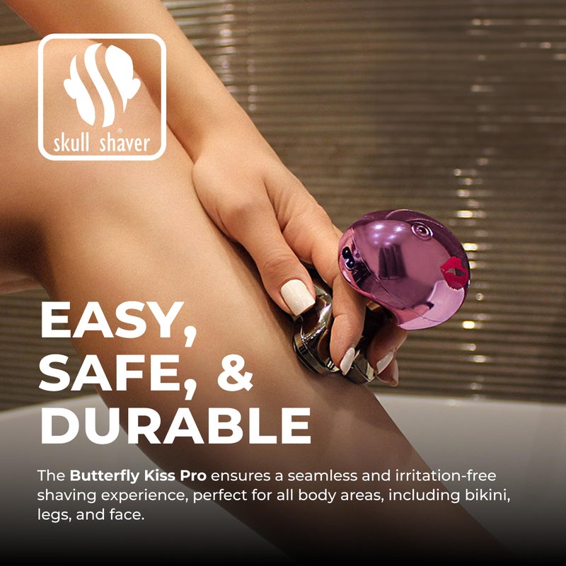 Skull Shaver Butterfly Kiss PRO - Women's Electric Shaver for Bikini Line, Legs & Body - Wet & Dry Use - Ergonomic, Hypoallergenic Blades - 60 Minutes Cordless Use - Purple - Image 2