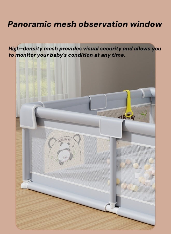 oldlaiben Baby Playpen, 150x180cm Foldable Baby Gate Playpen Baby Active Center Game Fence Indoor Crawling Safety Fence Baby Playard, Breathable Mesh, with 50Pcs Ocean Balls, 2 Hand Pull Ring (Grey) - Image 5