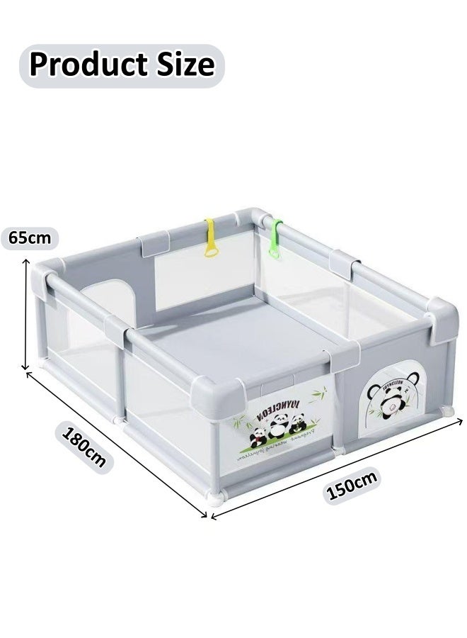 oldlaiben Baby Playpen, 150x180cm Foldable Baby Gate Playpen Baby Active Center Game Fence Indoor Crawling Safety Fence Baby Playard, Breathable Mesh, with 50Pcs Ocean Balls, 2 Hand Pull Ring (Grey) - Image 2