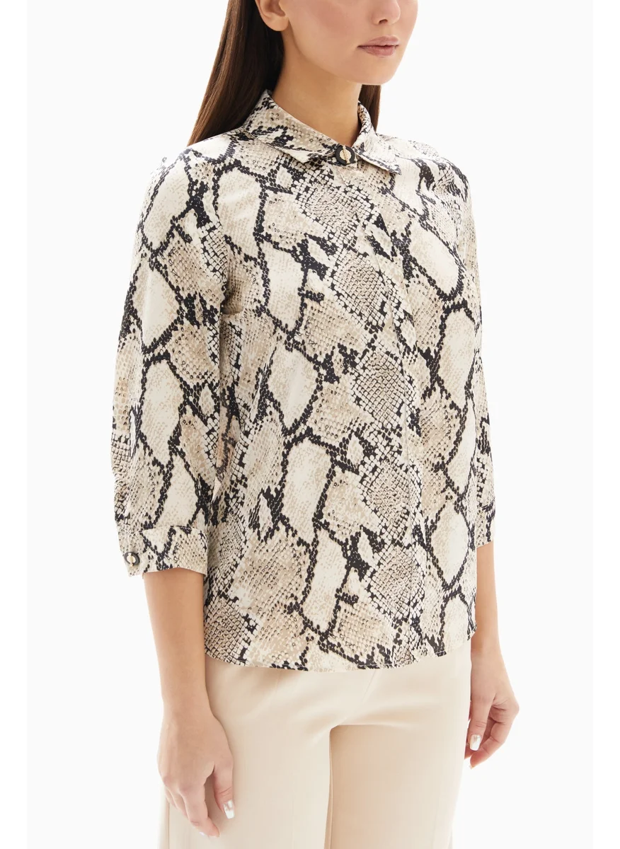 وي كرييت Beige Snake Print Blouse By WECRE8