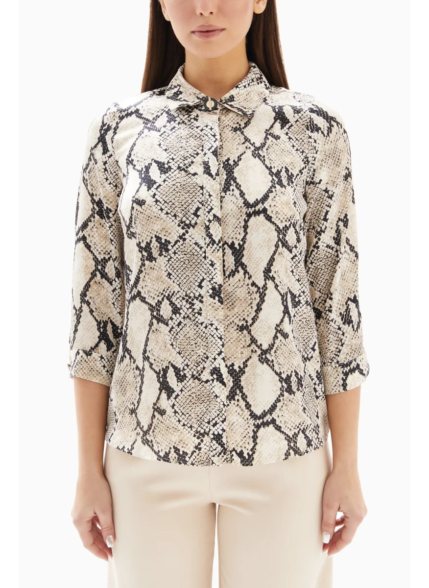 وي كرييت Beige Snake Print Blouse By WECRE8