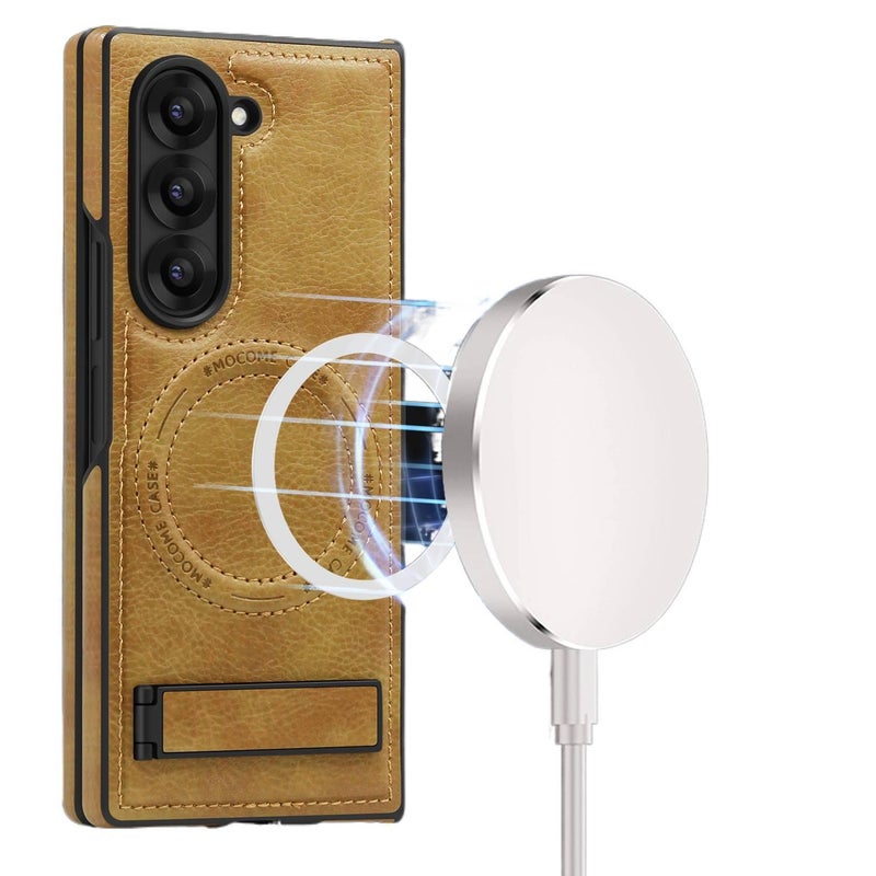 MagSafe Case Leather Scratch Resistant Protective Texture for Samsung Galaxy Z Fold 6 with Kickstand in Titanium Grey - Image 2