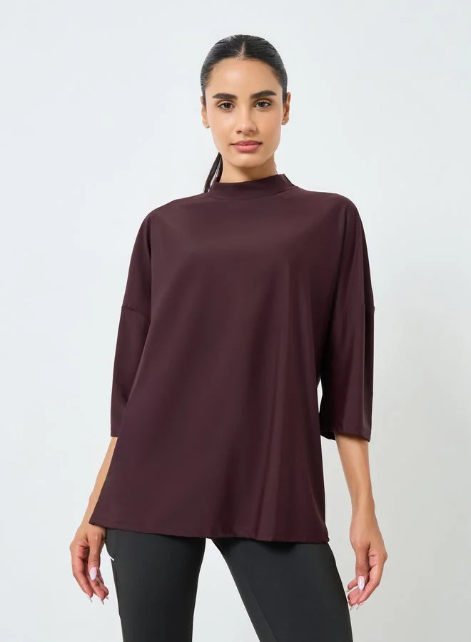 Styli Active Women Brown Oversized Drop Shoulder Top