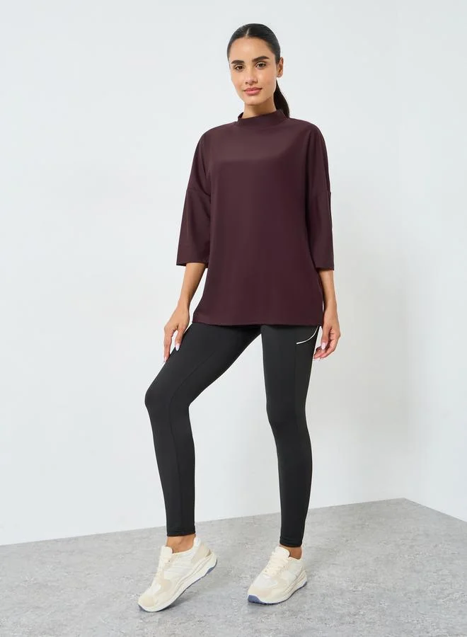 Styli Active Women Brown Oversized Drop Shoulder Top
