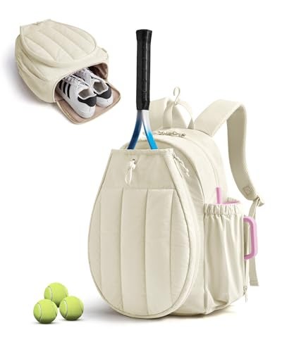 BAGSMART Tennis Gym Bag for Women Tennis Backpack Holds 2 Rackets with Shoe Compartment 156 Laptop Gym Backpacks for Court Offwork Everyday Overnight Weekend Tennis BackpackBeige - Image 1