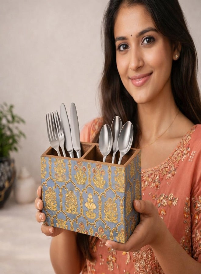 amimashop حامل أدوات مائدة خشبي من أميماشوب® مكون من قسمين | حامل أدوات مائدة لطاولة الطعام | حامل أدوات مائدة لطاولة الطعام، حامل أدوات مائدة للمطبخ (10×16×12 سم) (أخضر) - Image 2