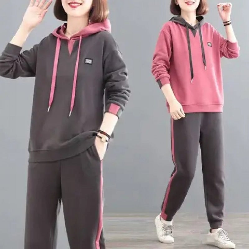 Autumn Long Sleeve Sweatshirt Wardrobe Set For Middle-Aged Mothers Plus Size Loose-Fit Womens Clothing Solid Color Casual [priority for collection] 