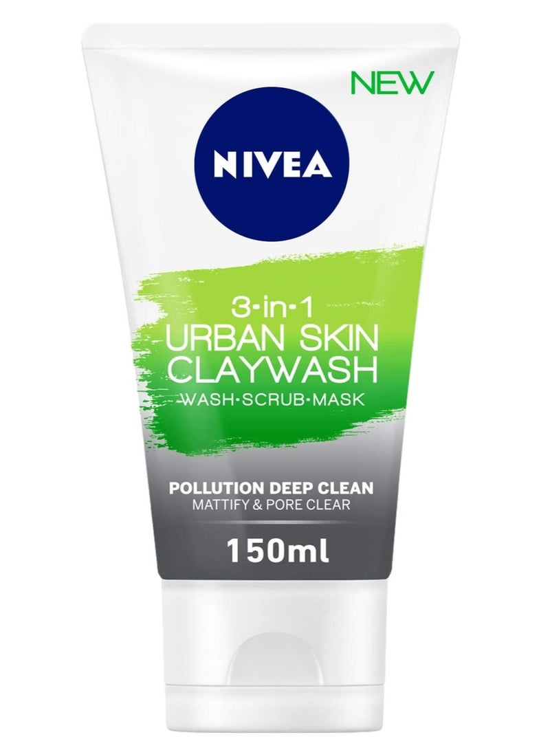 NIVEA 3IN1 Urban Skin Detox Clay Wash  with Black Rice Green Tea Extract 150ml