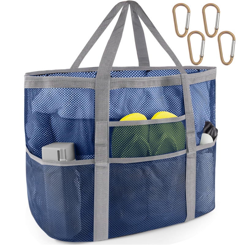 SRISE Mesh Beach Bag - Large Tote Bag for Family, Toys & Vacation Essentials - Blue - Image 1