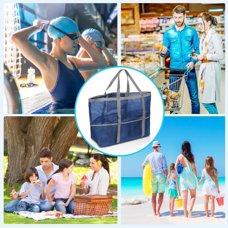 SRISE Mesh Beach Bag - Large Tote Bag for Family, Toys & Vacation Essentials - Blue - Image 5