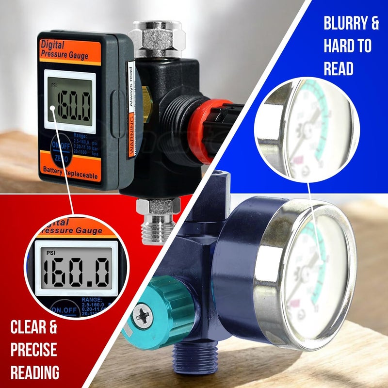 LE LEMATEC Digital Air Pressure Regulator with Locking Valve for Air Slip Prevention, 1/4 NPT Inline Airflow Regulator Up to 160 PSI for Air Compressor, HVLP Spray Paint Gun & Pneumatic Tools (DAR03B) - Image 3