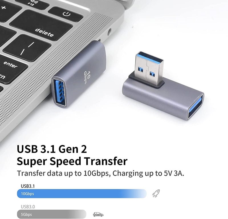 ETZIN 90 Degree USB Adapter Left Angle USB 3.1 Male to Female Extender USB A-A Direction Converter for PC, Laptop, USB A Charger, Power Bank and More - Image 3