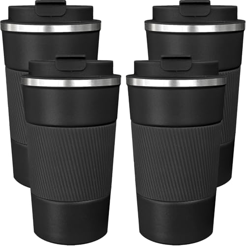 ATZNZIK 4 Pack Insulated Coffee Mug with Lid 17oz Travel Coffee Tumbler Stainless Steel Reusable Coffee Cups Thermal Coffee Mug for Hot and Iced Cold Drinks, Black - Image 1