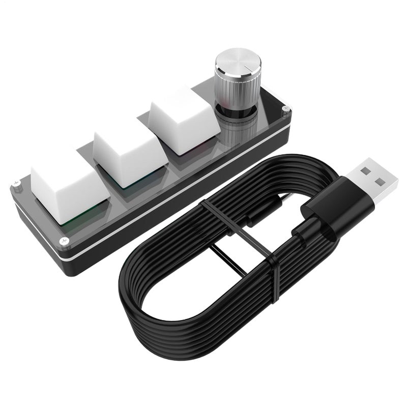 لوحة مفاتيح USB بيضاء صغيرة ماكرو مخصصة مع مشغل دوارة مفاتيح اختصارات هادئة ملمسية للألعاب والبرمجة وإنتاجية المكتب - Image 2
