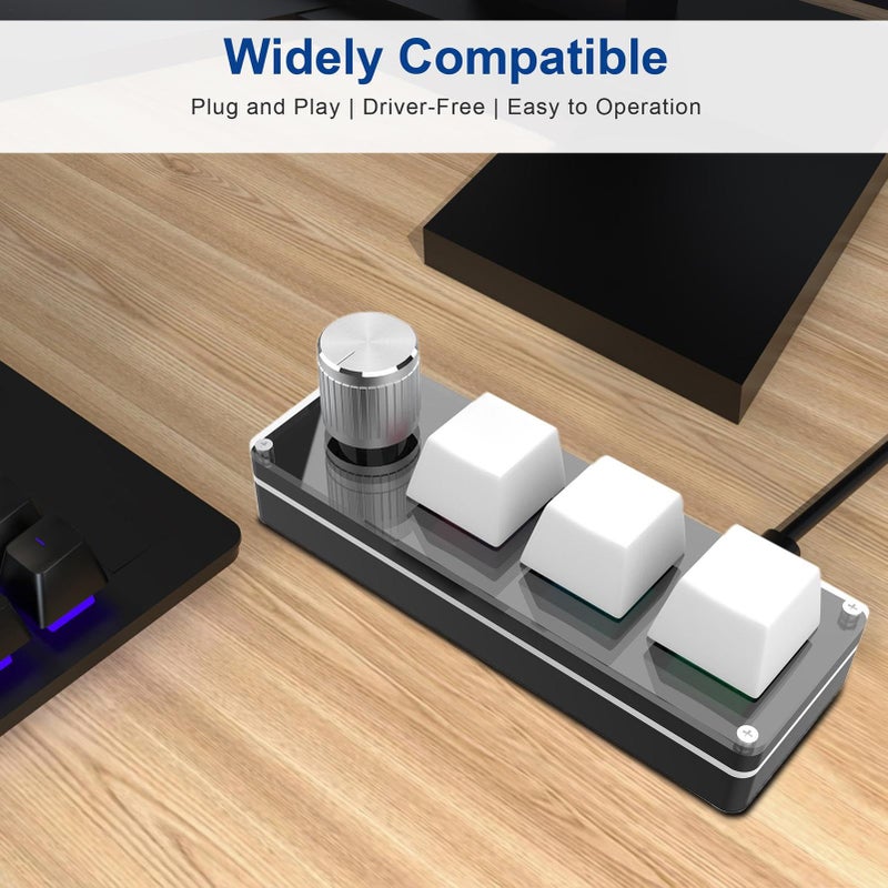 لوحة مفاتيح USB بيضاء صغيرة ماكرو مخصصة مع مشغل دوارة مفاتيح اختصارات هادئة ملمسية للألعاب والبرمجة وإنتاجية المكتب - Image 3