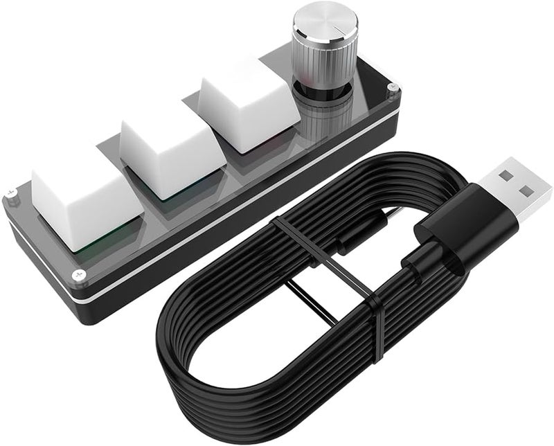 لوحة مفاتيح USB بيضاء صغيرة ماكرو مخصصة مع مشغل دوارة مفاتيح اختصارات هادئة ملمسية للألعاب والبرمجة وإنتاجية المكتب - Image 1