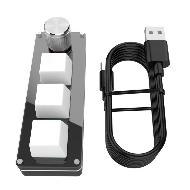 لوحة مفاتيح USB بيضاء صغيرة ماكرو مخصصة مع مشغل دوارة مفاتيح اختصارات هادئة ملمسية للألعاب والبرمجة وإنتاجية المكتب - Image 5