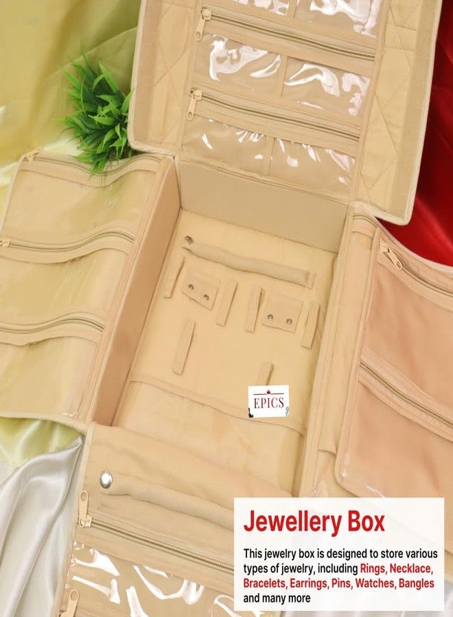 Epics Small Flower Design Jewellery Organiser bag | Travel Makeup Cosmetic Jewelry Storage organizer box for Bridal women Earrings Bracelet Necklace.(Red) - Image 4