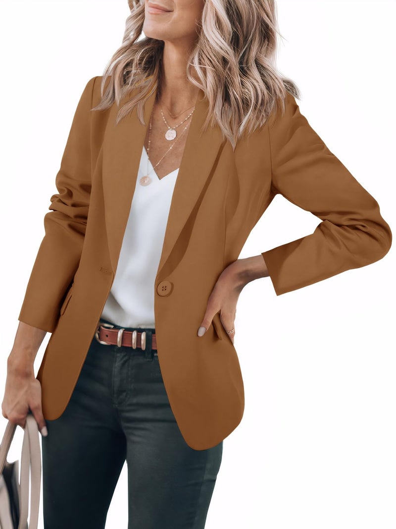 Cicy Bell Womens Casual Blazers Open Front Long Sleeve Work Office Suit Jackets Blazer Brown
