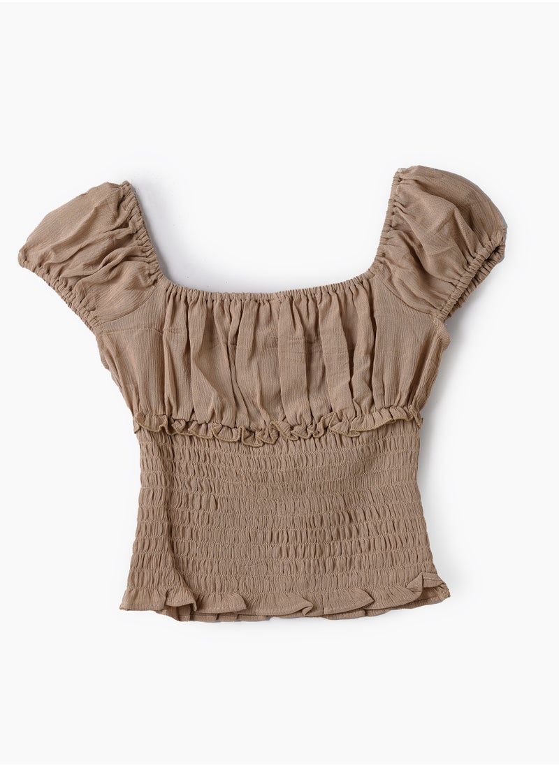 Jelliene Girls Smocked Ruffle Short Sleeve Top  - Image 2