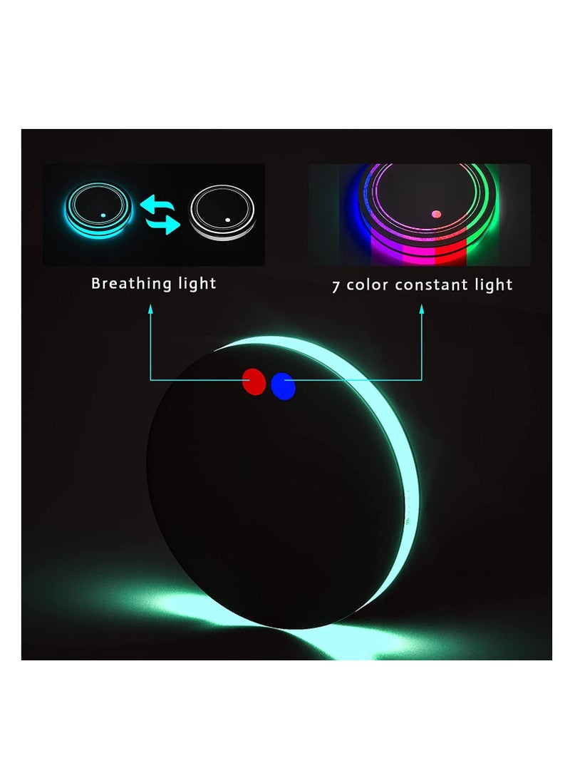 Universal Vehicle Light Up LED Cup Holder Lights Insert Coaster Ring for Two Button Control, Seven Color Variations Mat Luminescent Pad Atmosphere Lamp Decoration 2Pcs - Image 2