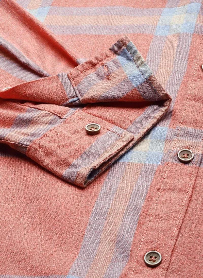 The Indian Garage Co Men Regular Fit Checkered Full Sleeves Cutaway Collar Casual Shirt