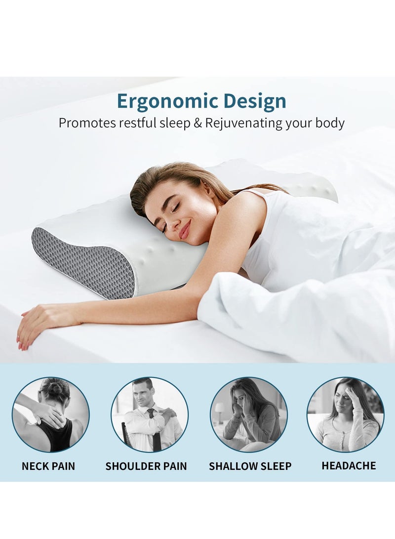 SYOSI Memory Foam Neck Pillow for Sleeping Cooling Pillow Contour Pillows for Neck and Shoulder Pain Relief Ergonomic Orthopedic Cervical Pillow for Side Back Stomach Sleepers 2 Height Options - Image 3