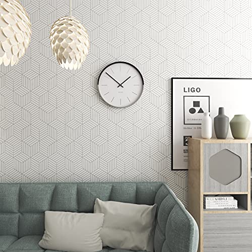 MelunMer White and Silver Peel and Stick Wallpaper Modern 197In L 17.7InW Self Adhesive Removable Wallpaper White Contact Paper for Cabinets Stripe Geometric Contact Paper Hexagon Shelf Liner Vinyl - Image 2