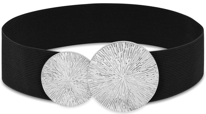 BAOKELAN Women Wide Stretchy Waist Belts Elastic Cinch Belt for Dresses Black Silver 65CM - Image 1