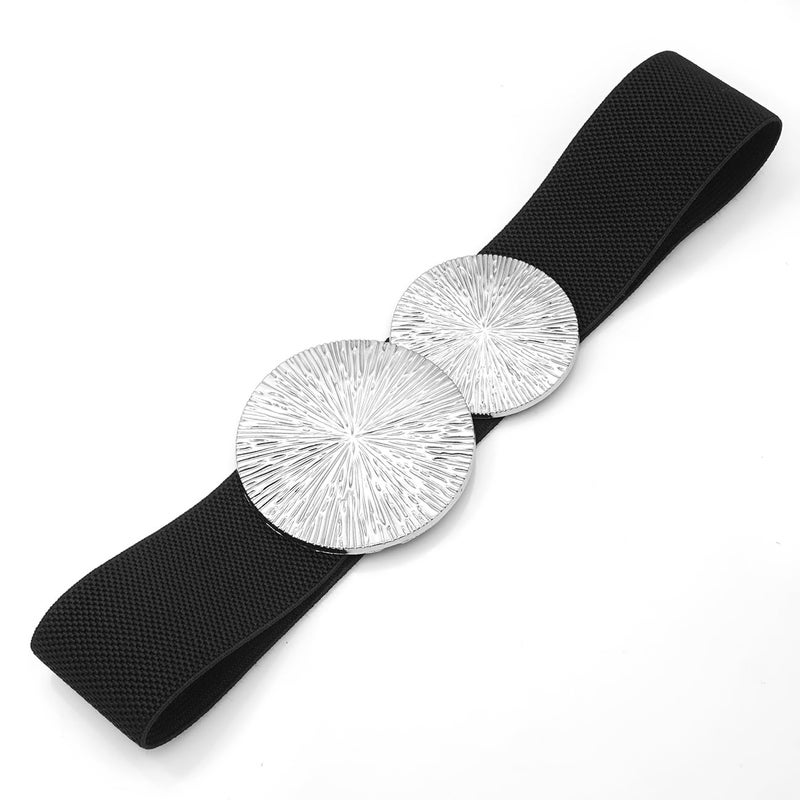 BAOKELAN Women Wide Stretchy Waist Belts Elastic Cinch Belt for Dresses Black Silver 65CM - Image 4