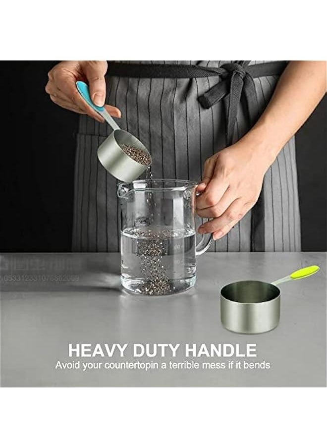 10 Piece Measuring Cups and Measuring Spoons Set with Detachable Ring – Stainless Steel Stackable 5 Cups 5 Spoons with Silicone Grip Handle to Measure Dry Liquid Food for Cooking or Baking