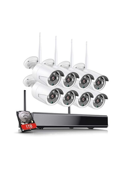 Expandable 8-Channel Wireless CCTV System 5MP with NVR, 4 x 3MP Outdoor Devices, Alexa Support, AI Human Detection, P2P, One-Way Audio