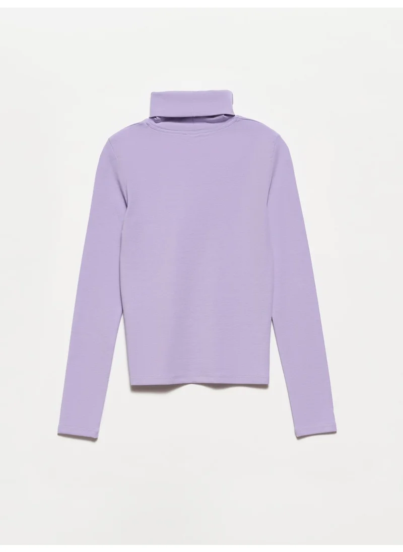 Dilvin 50167 Turtleneck Blouse-Lilac