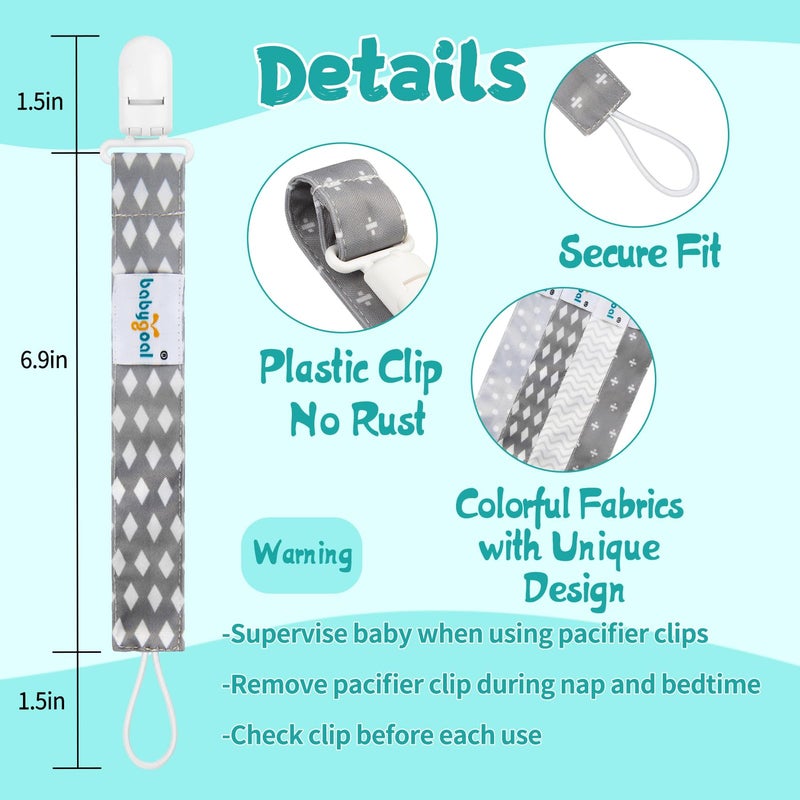 babygoal Baby Neutral Pacifier Clips, 4 Pack Binky Paci Holder and Leash Fits for Most Pacifier and Binkies 4PS07-B - Image 3