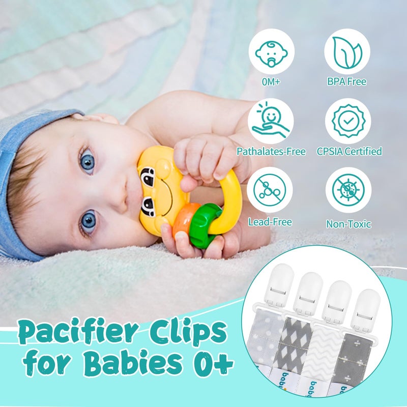 babygoal Baby Neutral Pacifier Clips, 4 Pack Binky Paci Holder and Leash Fits for Most Pacifier and Binkies 4PS07-B - Image 2