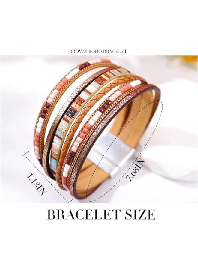 Arabest Boho Leather Bracelet Wrap Layered Bracelets Buckle Clasp Stackable Bracelet Beads Jewelry for Women and Lady  - Image 2