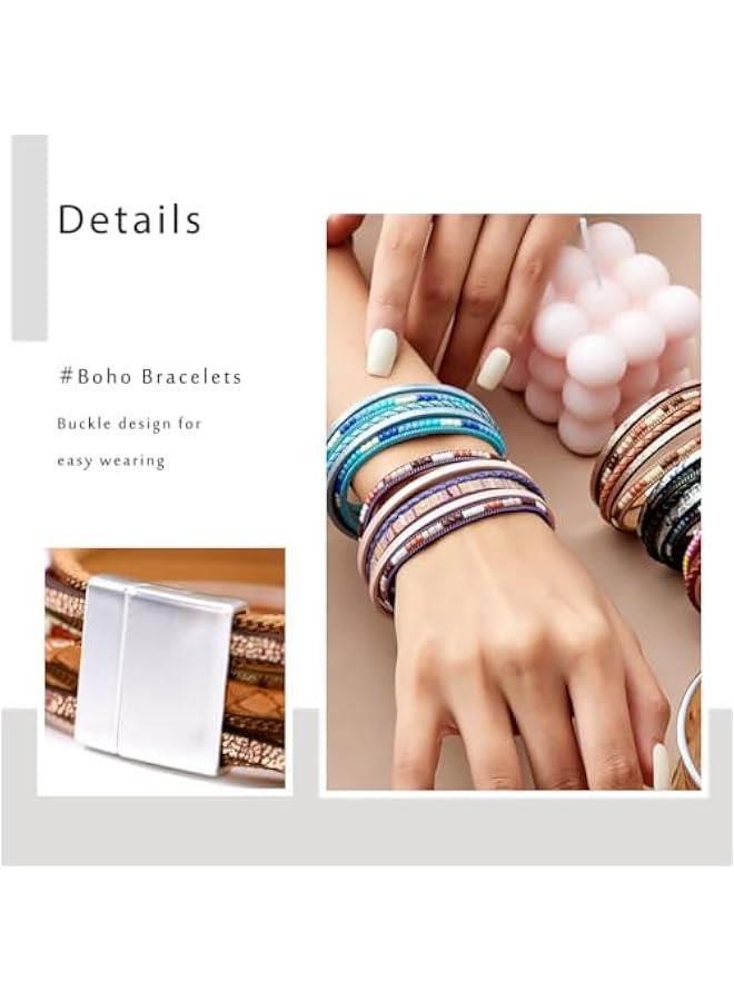 Arabest Boho Leather Bracelet Wrap Layered Bracelets Buckle Clasp Stackable Bracelet Beads Jewelry for Women and Lady  - Image 4