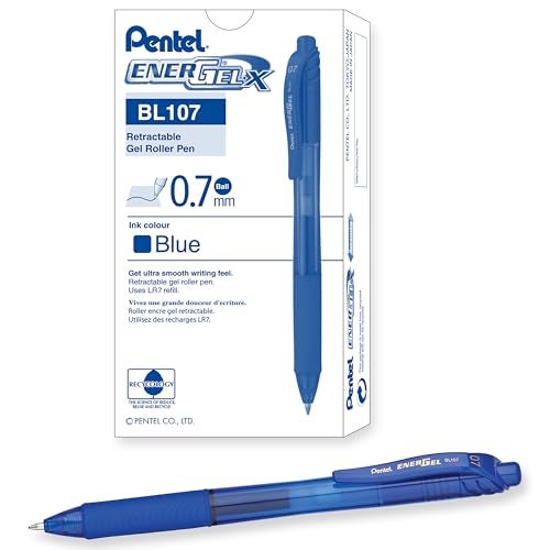 Pentel BL107C EnerGel-X Retractable Roller Gel Pen, .7mm, Blue Barrel/Ink, Dozen - Image 1