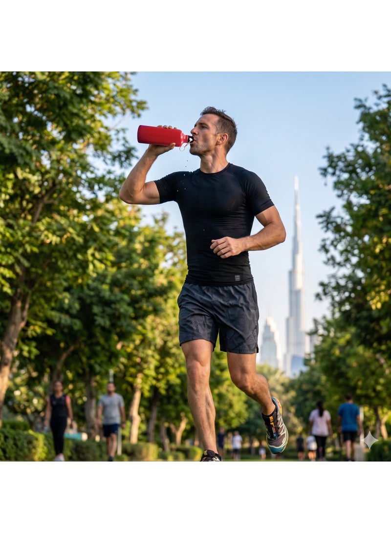 زجاجة رياضية ألومنيوم جدار واحد، 750 مل، أحمر مع مشبك كارابينر - Image 4