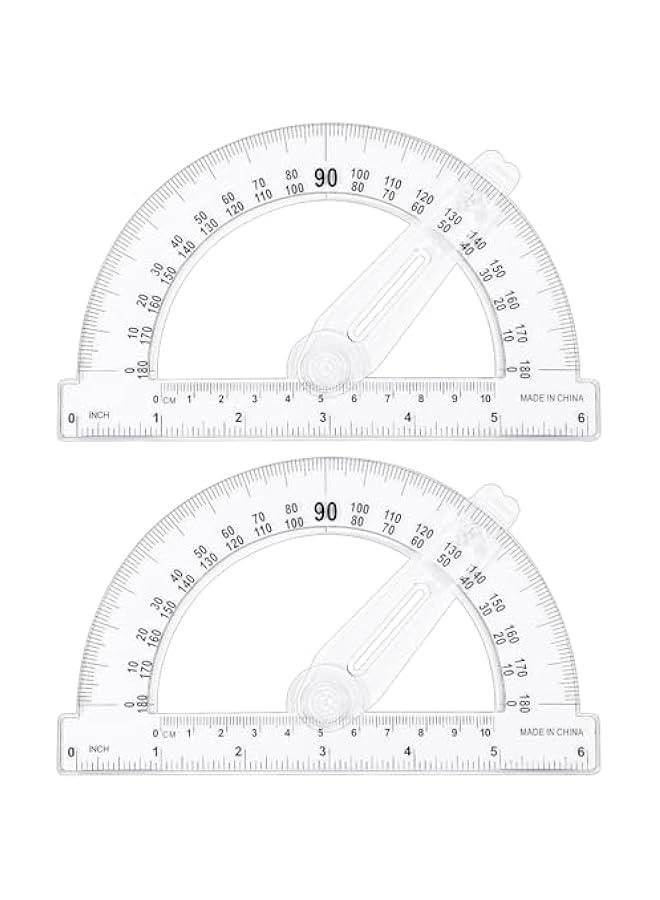 Arabest 2 Pcs 6 Inch 4 Inch Plastic Protractor Math Protractors 180 Degrees Angle Measurement, Translucent for Geometry Classroom Kid Student School Office Supplies(Swing Arm,6 Inch) - Image 1
