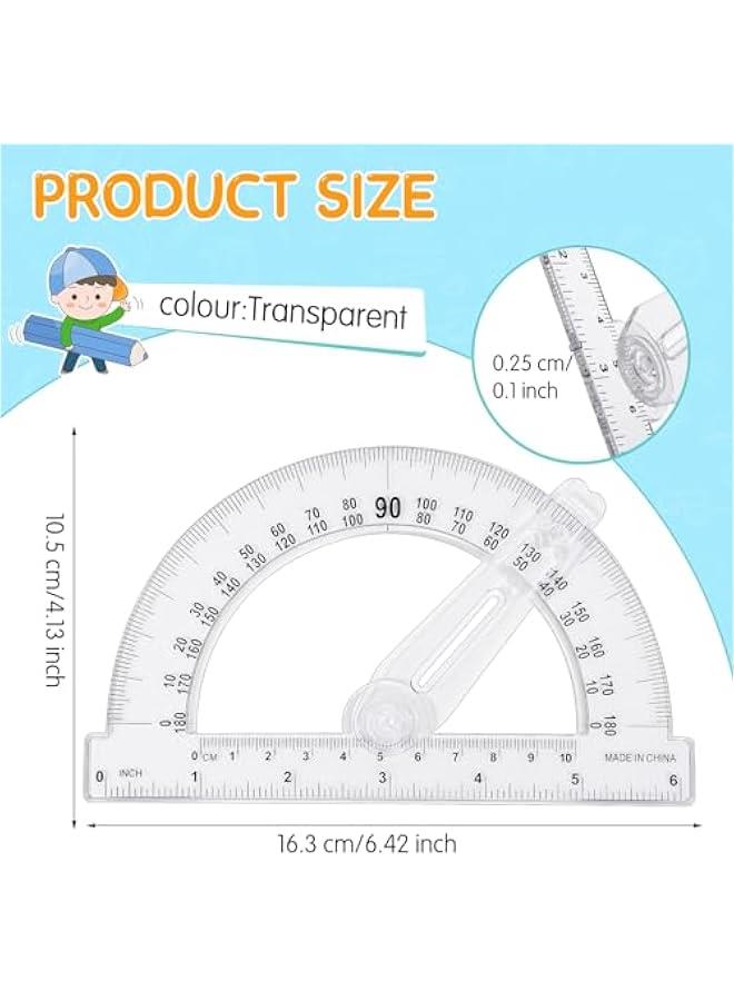 Arabest 2 Pcs 6 Inch 4 Inch Plastic Protractor Math Protractors 180 Degrees Angle Measurement, Translucent for Geometry Classroom Kid Student School Office Supplies(Swing Arm,6 Inch) - Image 2
