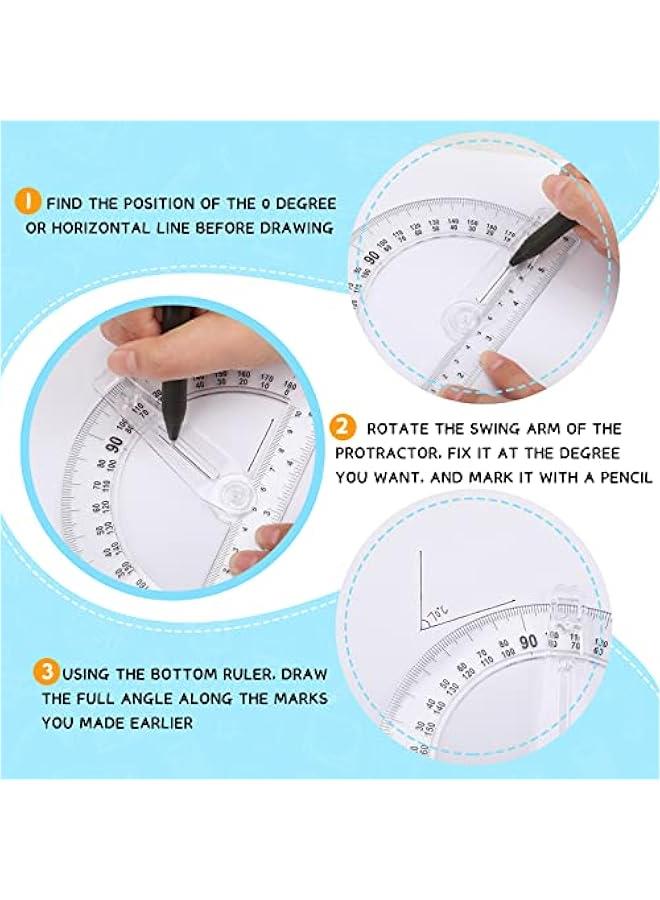 Arabest 2 Pcs 6 Inch 4 Inch Plastic Protractor Math Protractors 180 Degrees Angle Measurement, Translucent for Geometry Classroom Kid Student School Office Supplies(Swing Arm,6 Inch) - Image 4