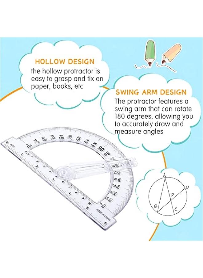 Arabest 2 Pcs 6 Inch 4 Inch Plastic Protractor Math Protractors 180 Degrees Angle Measurement, Translucent for Geometry Classroom Kid Student School Office Supplies(Swing Arm,6 Inch) - Image 3
