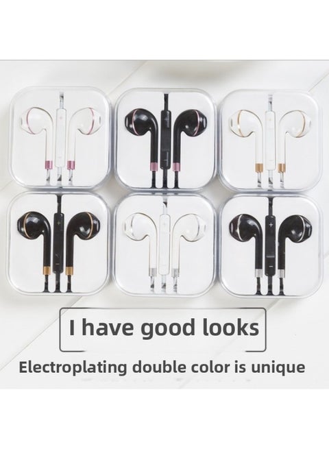 Color 5 Generation Golden Edge Headset For Apple Android Mobile Phone Universal White Network Wire Control With Microphone Universal Version Headset-Color:Black