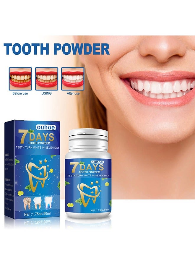 OUHOE 7 Days Tooth Powder -Teeth Turn White In Seven Day, Organic Vegan Fluoride Free Remineralizing Tooth Cleaning Powder 50ml - Image 1