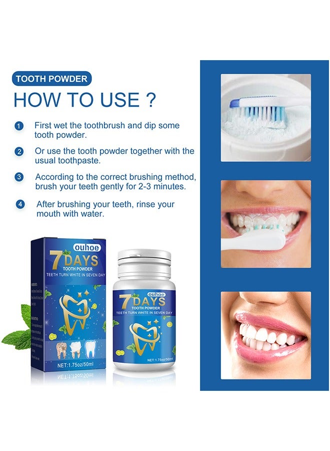 OUHOE 7 Days Tooth Powder -Teeth Turn White In Seven Day, Organic Vegan Fluoride Free Remineralizing Tooth Cleaning Powder 50ml - Image 3