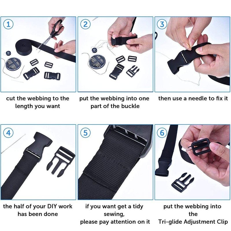 Diy Crafts CTDIYHI37072 1 Inch Plastic Buckles Kit 11 Yards Nylon Webbing Strap 10 Pack Black - Image 3