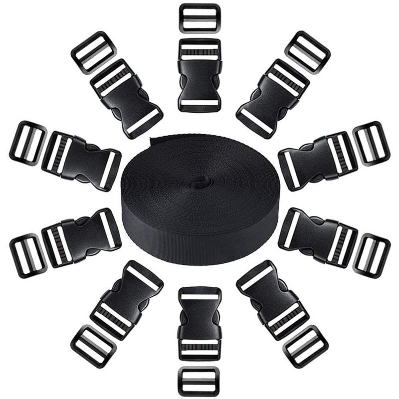 Diy Crafts CTDIYHI37072 1 Inch Plastic Buckles Kit 11 Yards Nylon Webbing Strap 10 Pack Black - Image 1