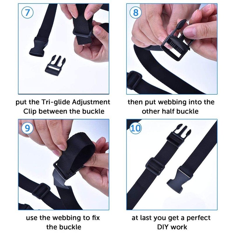 Diy Crafts CTDIYHI37072 1 Inch Plastic Buckles Kit 11 Yards Nylon Webbing Strap 10 Pack Black - Image 4