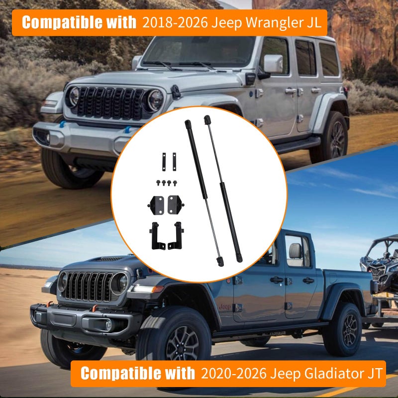 Tecbaba Hood Lift Supports Compatible with 2020-2026 Jeep Gladiator JT 2018-2026 Wrangler JLU Hood Support Struts Hood Dampers All Weather 1 Pair for 2025 Gladiator Accessories - Image 3